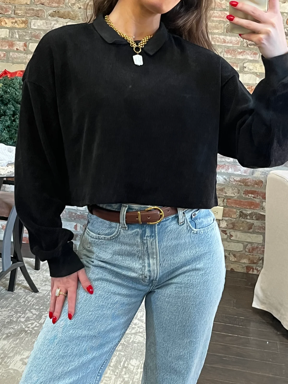 Florence Collared Ribbed Knit Top