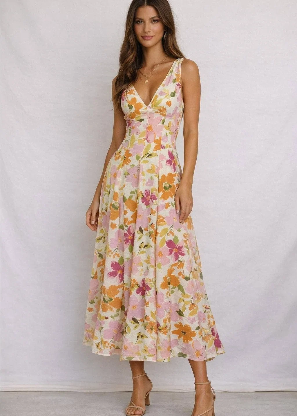 Sunset Blossom Midi Dress