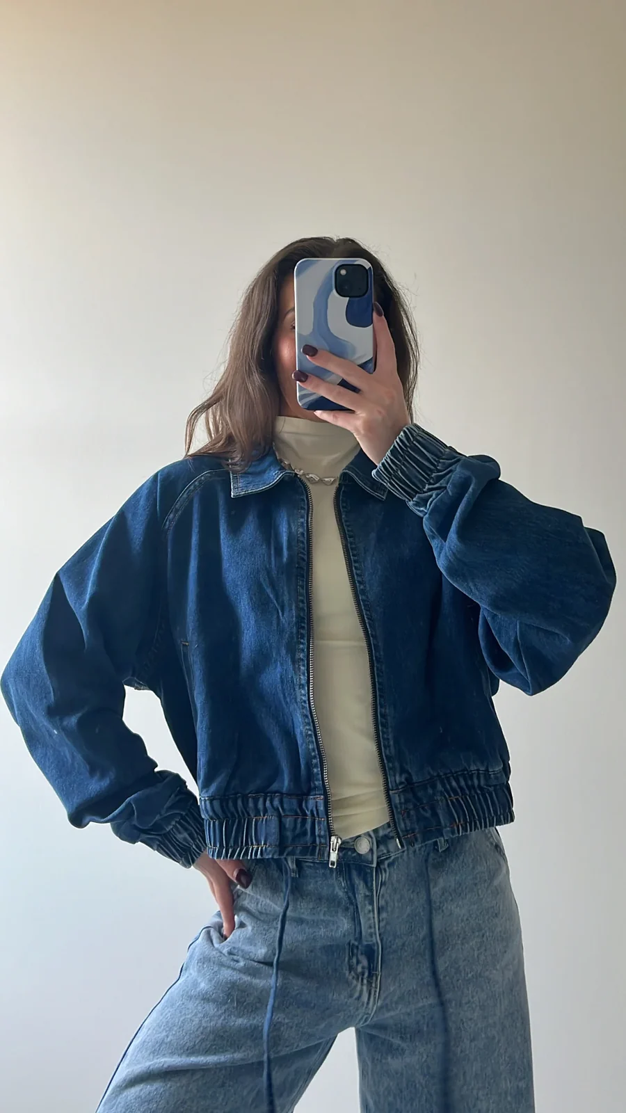 View 2: Denim Blues Zip Up Jacket