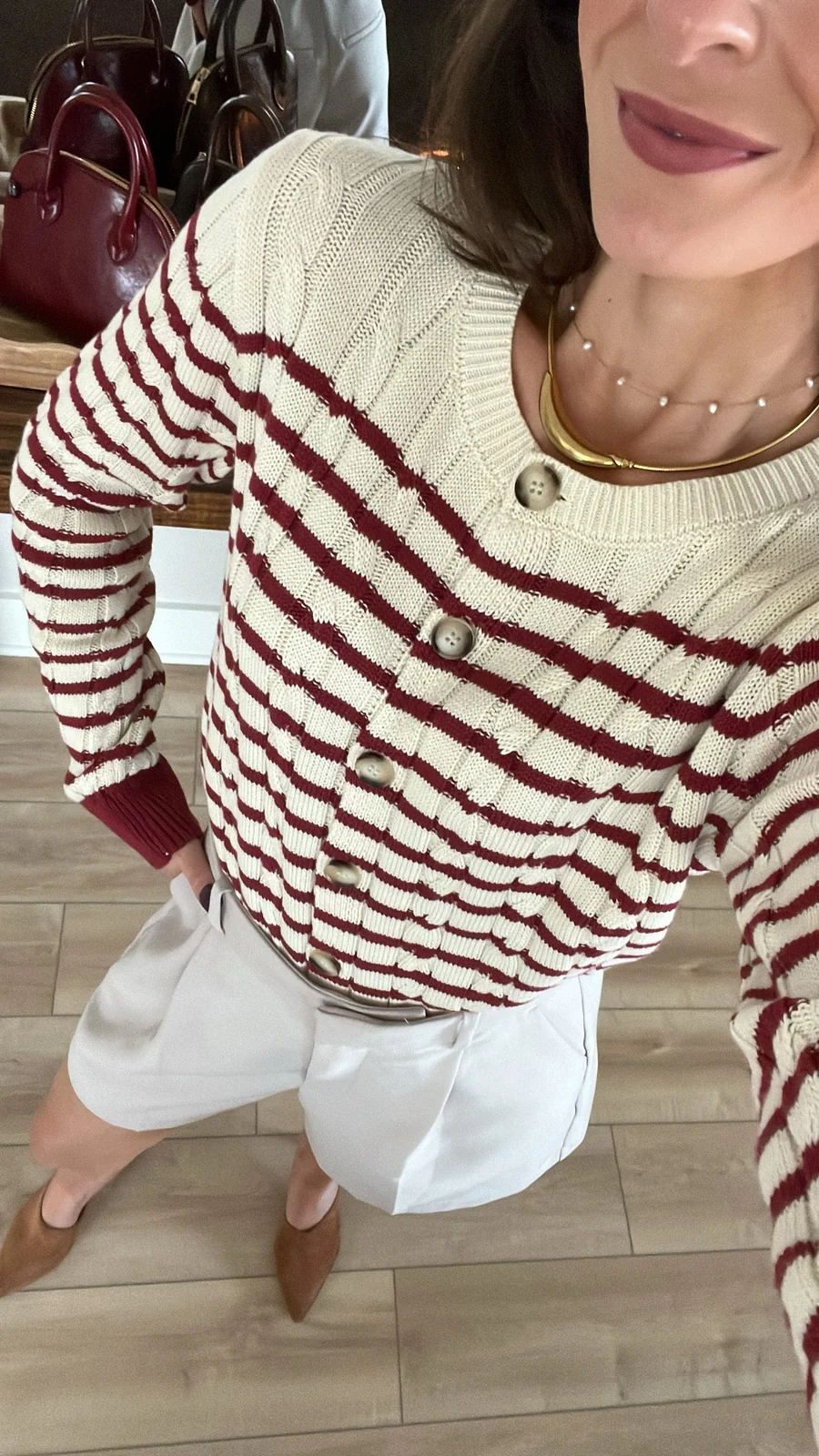 Merlot Stripe Cardigan Sweater