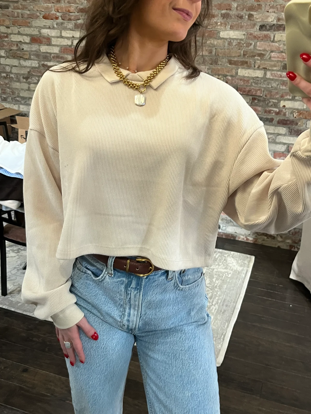 Florence Collared Ribbed Knit Top